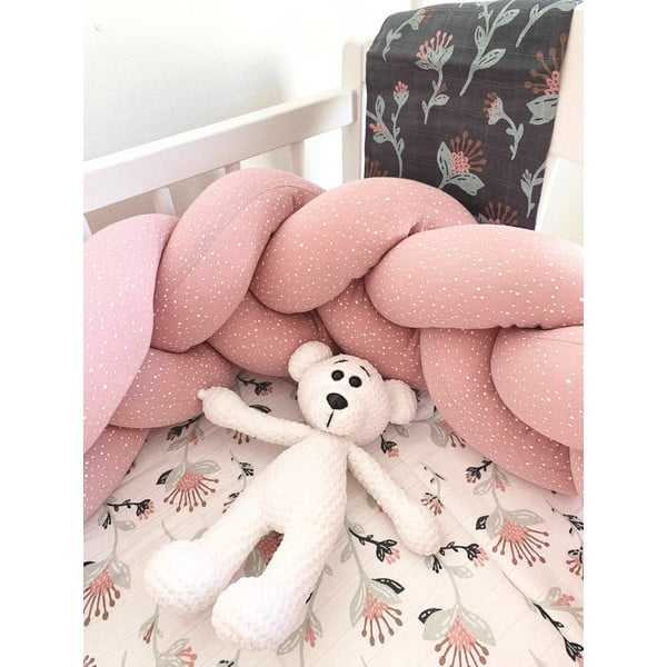 Rózsaszín pamut fonott rácsvédő kiságyba, hosszúság 180 cm - T-TOMI-image-1