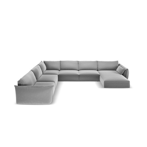 Világosszürke bársony sarokkanapé (bal oldali-U alakú) Vanda – Mazzini Sofas