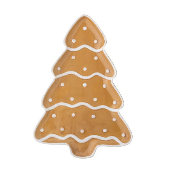 Világosbarna kerámia  szervírozó tányér karácsonyi mintával Ginnie – Bloomingville