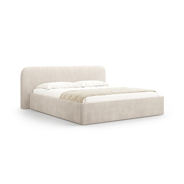 Bézs kárpitozott ágyneműtartós franciaágy ágyráccsal 200x200 cm Elizabeth – Micadoni 