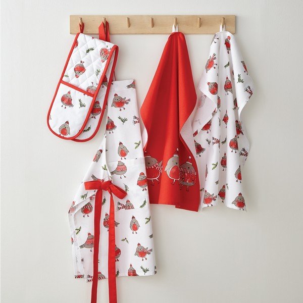 Karácsonyi mintás pamut konyharuha szett 2 db-os 50x70 cm Christmas Robins – Catherine Lansfield-image-2