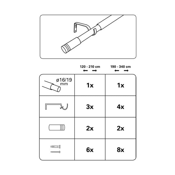 Fém bővíthető függönykarnis 190 - 340 cm Válec - Gardinia-image-2