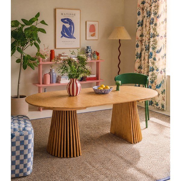 Kerek bővíthető étkezőasztal tölgyfa dekoros asztallappal ø 120 cm Osaka – House Nordic-image-1