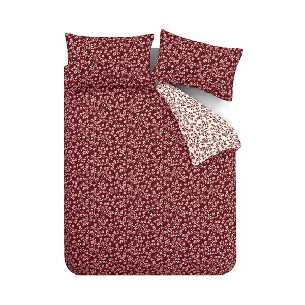 Piros egyszemélyes flanel ágyneműhuzat 135x200 cm Grace Floral Leaf – Catherine Lansfield