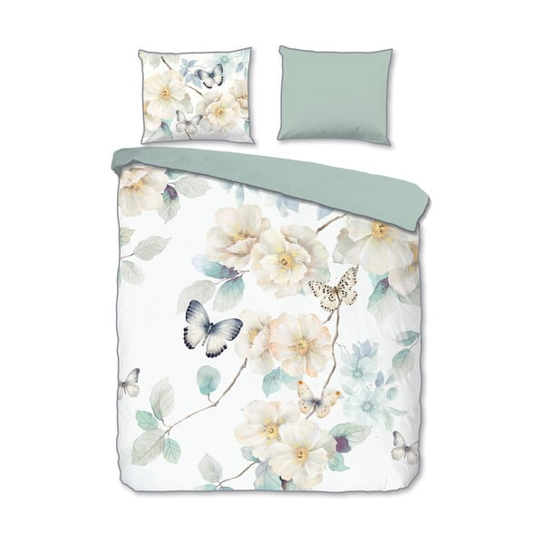 Fehér-zöld kétszemélyes-hosszabbított pamut-szatén ágyneműhuzat 200x220 cm Adiwanya – Descanso