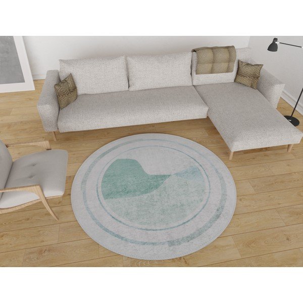 Krémszínű-türkiz  mosható kerek  szőnyeg ø 80 cm Yuvarlak – Vitaus-image-1