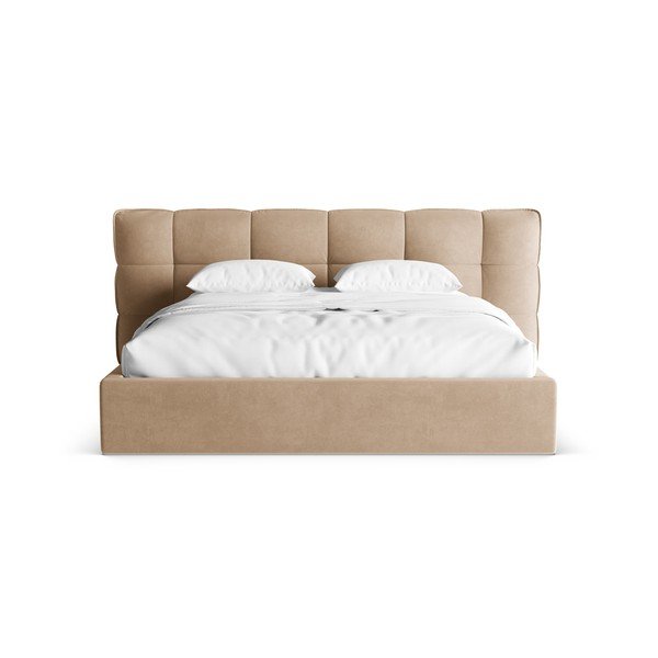 Szürkésbézs kárpitozott ágyneműtartós franciaágy ágyráccsal 200x200 cm Eric – Micadoni -image-4