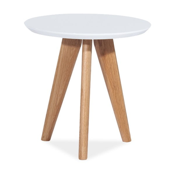 Milan fehér kisasztal tölgyf lábakkal, Ø 50 cm - Signal