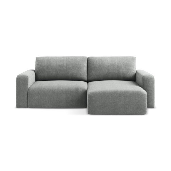 Szürke zsenília kinyitható-tárolóhelyes sarokkanapé (jobb oldali-heverő résszel) Kona – Makamii