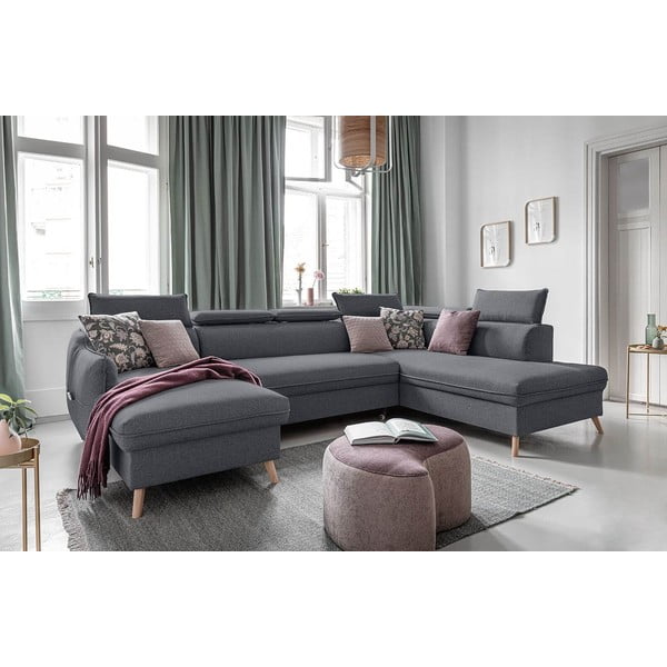 Sötétszürke kinyitható sarokkanapé (jobb oldali) Sweet Harmony – Miuform-image-4