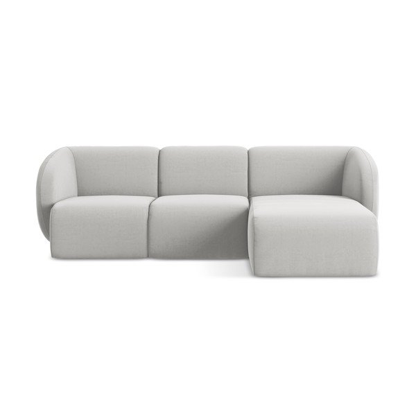 Világosszürke bársony sarokkanapé (jobb oldali-heverő résszel) Lani – Makamii