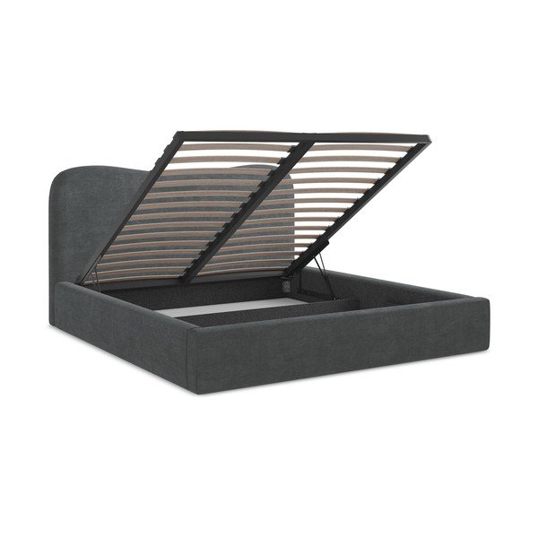 Sötétszürke kárpitozott ágyneműtartós franciaágy ágyráccsal 160x200 cm Kahai – Makamii-image-3