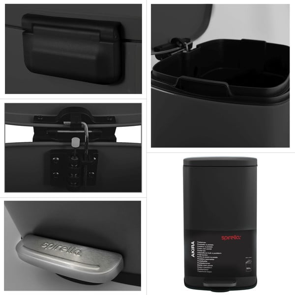 Matt fekete acél pedálos szemetes 50 l   Akira – Spirella-image-3