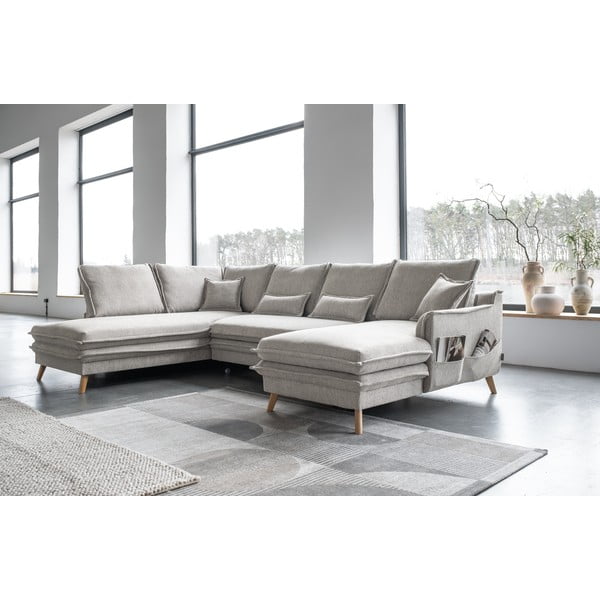 Bézs kinyitható sarokkanapé (bal oldali-U alakú) Charming Charlie – Miuform-image-4