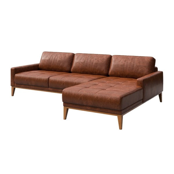 Musso Tufted konyakbarna bőr kanapé jobb oldali fekvőfotellel - MESONICA-image-2