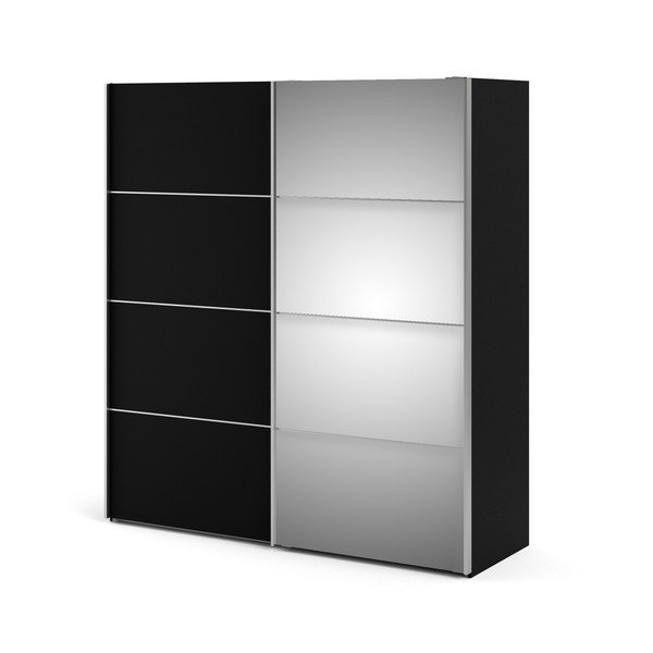 Verona fekete ruhásszekrény tükörrel és tolóajtókkal, 182 x 202 cm - Tvilum-image-1