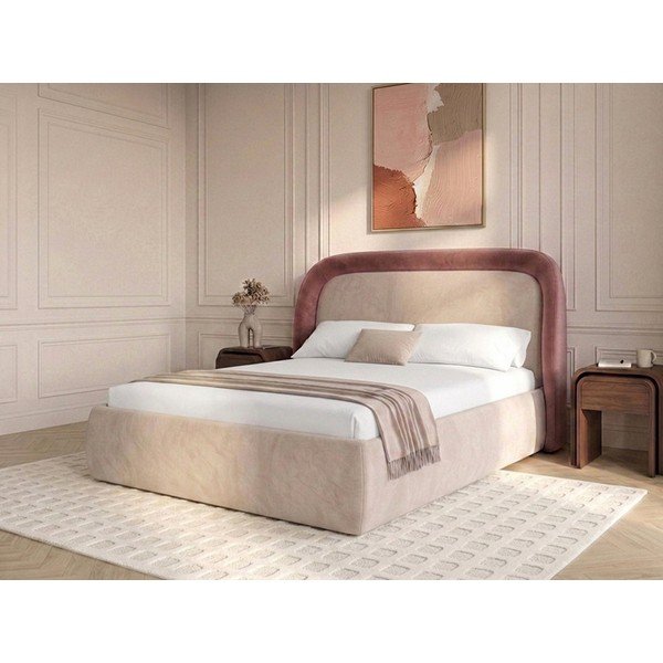 Rózsaszín kárpitozott ágyneműtartós franciaágy ágyráccsal 180x200 cm Sam – Bobochic Paris-image-4
