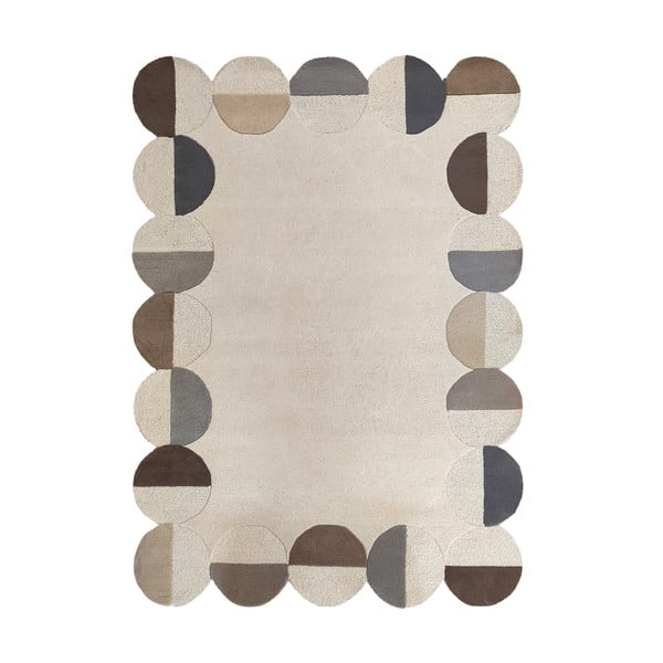 Szürkésbézs kézi szövésű gyapjú szőnyeg 160x230 cm Mia Scallop Frame – Flair Rugs