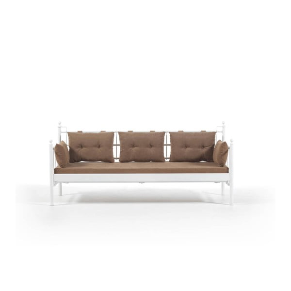 Lalas DKS barna háromszemélyes kerti kanapé fehér szerkezettel, 96 x 209 cm