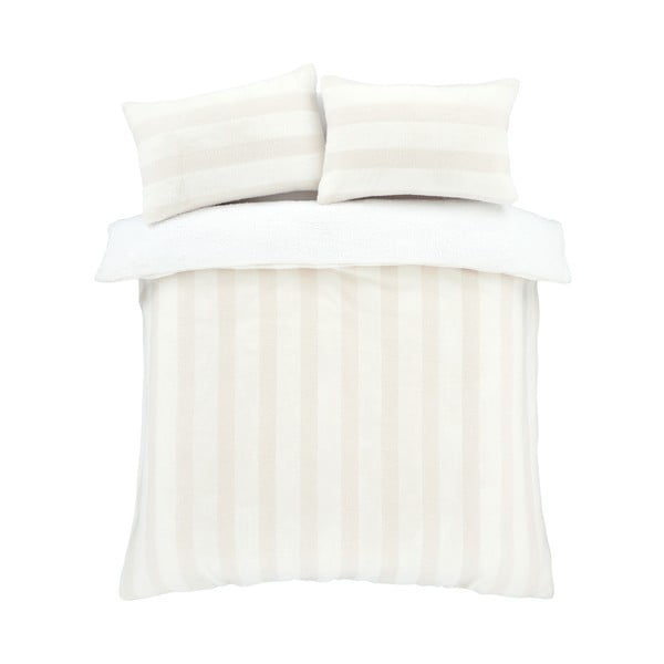 Krémszínű kétszemélyes hosszabbított mikroplüss ágyneműhuzat 230x220 cm Stripe Fur – Bianca-image-2