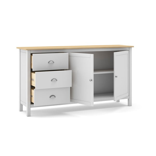 Fehér-natúr színű borovi fenyő alacsony komód 150x80,5 cm Misti – Marckeric-image-4