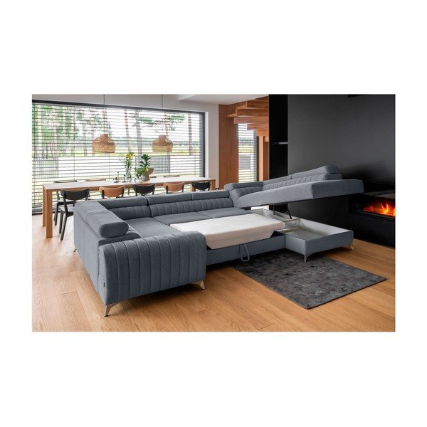 Kék kinyitható-tárolóhelyes sarokkanapé (jobb oldali-U alakú) Louis – ELTAP-image-4