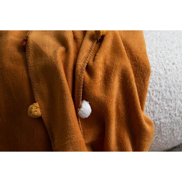 Mustársárga fleece ágytakaró 200x220 cm Pom Pom – Mijolnir-image-2