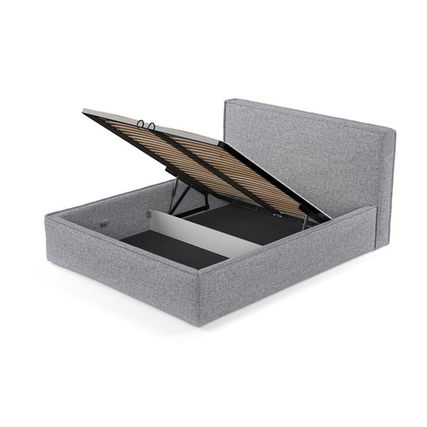 Szürke kárpitozott ágyneműtartós franciaágy ágyráccsal 160x200 cm Lounge L – Maison de Rêve-image-4