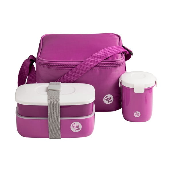 Grub Tub sötét rózsaszín uzsonnásdoboz, bögre és táska, 21 x 13 cm - Premier Housewares