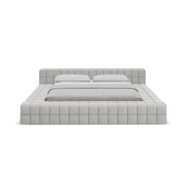 Világosszürke kárpitozott franciaágy ágyráccsal 140x200 cm Akela – Makamii-image-2