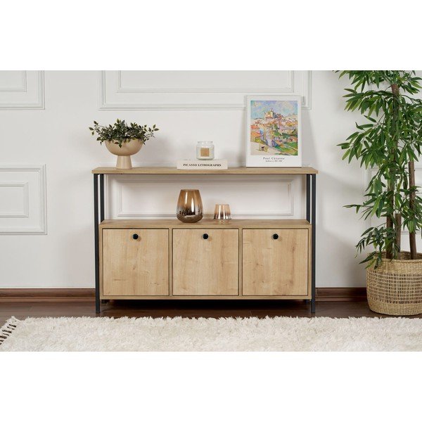 Világos natúr színű konzolasztal tölgyfa dekorral 29,5x120 cm Solace – Kalune Design-image-4