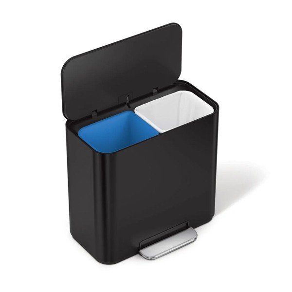 Matt fekete acél szelektív-pedálos szemetes 15 l Dual Mini – simplehuman-image-4