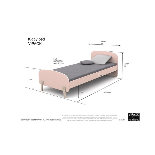 Kiddy mentazöld gyerekágy, 200 x 90 cm - Vipack-image-1
