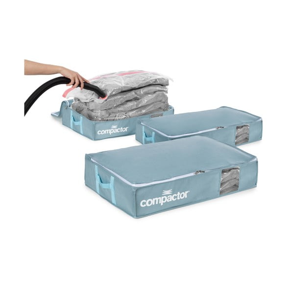 Vákuumos műanyag ágy alatti tárolódoboz szett 3 db-os 65x45x15,5 cm Blue Edition – Compactor-image-4