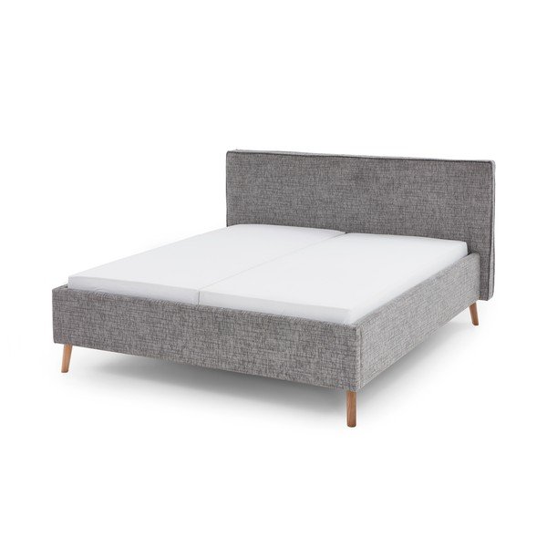 Szürke kárpitozott ágyneműtartós franciaágy ágyráccsal 160x200 cm Riva – Meise Möbel
