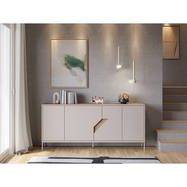 Krémszínű-natúr színű komód tölgyfa dekorral 180x80x40 cm Lilou – Marckeric-image-1