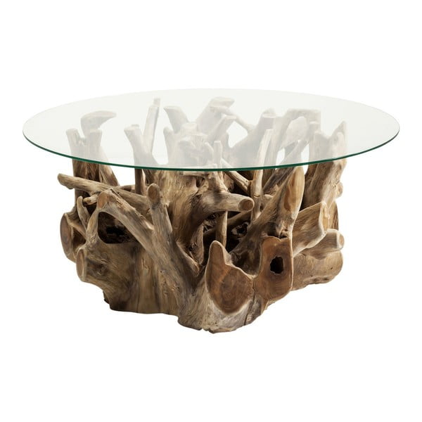 Roots teakfa dohányzóasztal üveglappal, Ø 100 cm - Kare Design