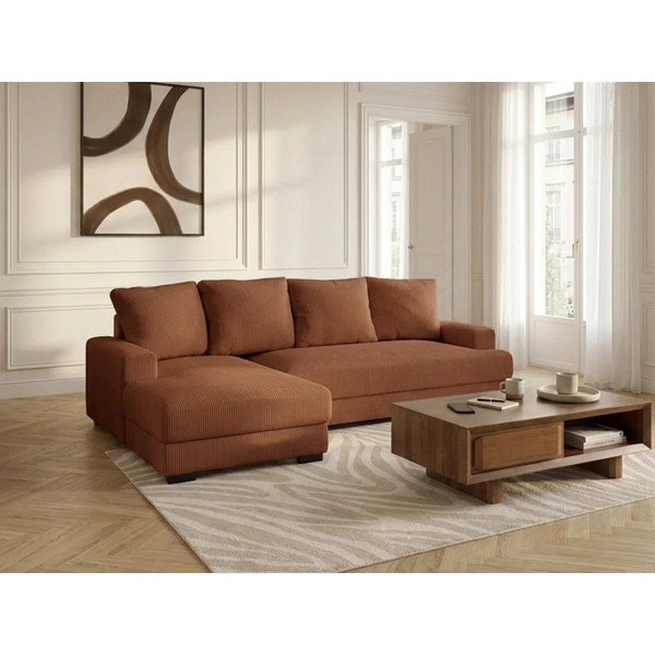 Narancssárga kordbársony kinyitható-tárolóhelyes sarokkanapé (bal oldali-heverő résszel) Campi – Bobochic Paris-image-3