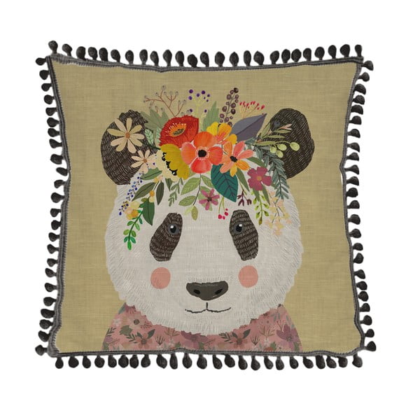 Floral Panda lenvászon díszpárna, 45 x 45 cm - Little Nice Things