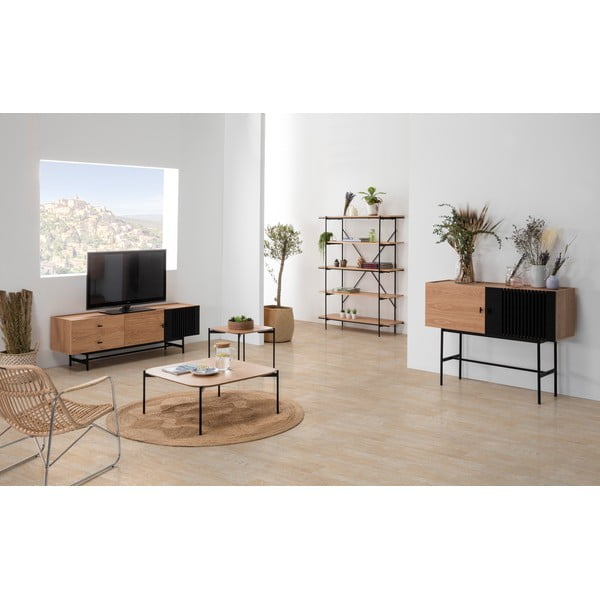 Amina könyvespolc tölgyfa dekorral és fekete lábakkal - Marckeric-image-3