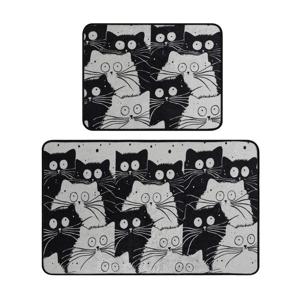 Fekete-szürke fürdőszobai kilépő szett 2 db-os 60x100 cm White Cats – Foutastic