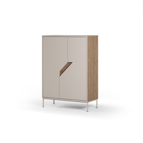 Krémszínű-natúr színű komód tölgyfa dekorral 85x120x40 cm Lilou – Marckeric-image-4