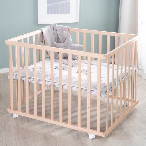 Natúr színű gurulós járóka 100x75 cm Jumbo Twins – Roba-image-1