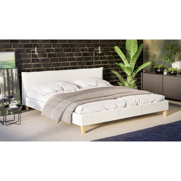 Krémszínű kárpitozott franciaágy ágyráccsal 200x200 cm Tina – Ropez-image-2