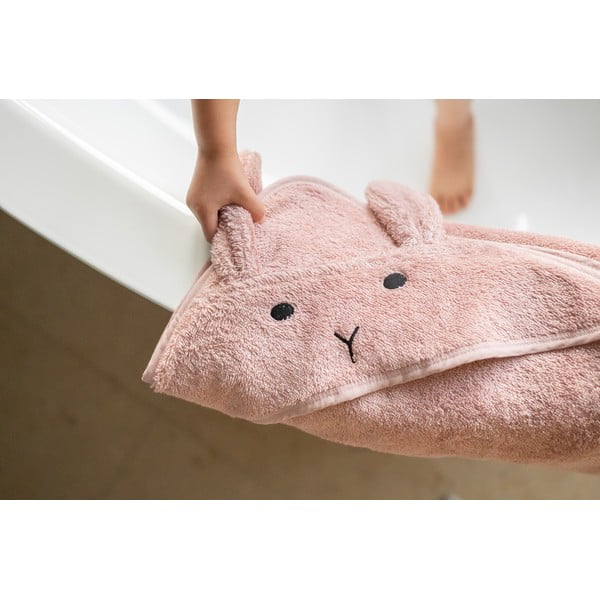 Rózsaszíes barna pamut kapucnis gyerek törölköző 75x75 cm Rabbit – Kindsgut-image-4