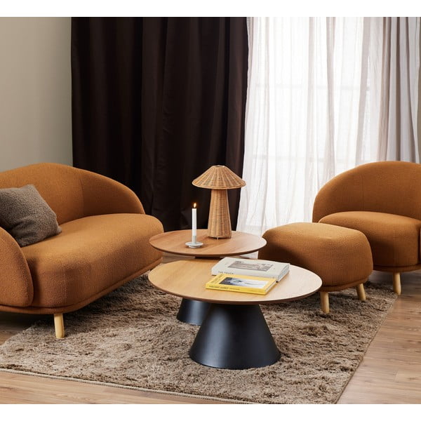 Fekete-natúr színű kerek dohányzóasztal tölgyfa dekoros asztallappal ø 65 cm Soli – Actona-image-1