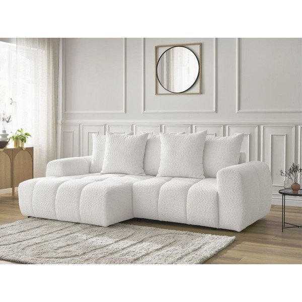 Fehér buklé kinyitható-tárolóhelyes sarokkanapé (bal oldali-heverő résszel) Roxelane – Bobochic Paris-image-3