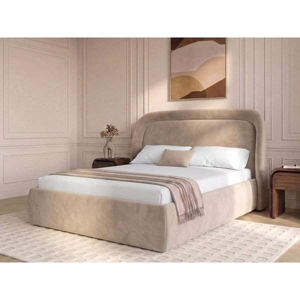 Bézs kárpitozott ágyneműtartós franciaágy ágyráccsal 160x200 cm Sam – Bobochic Paris-image-4