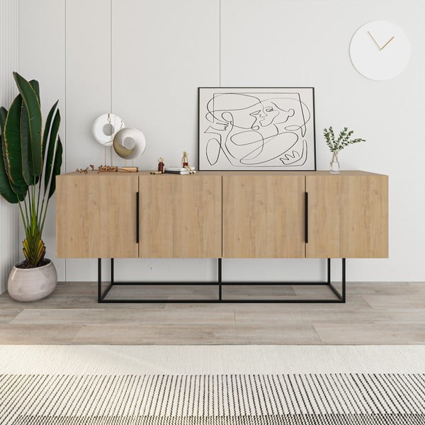 Natúr színű alacsony komód tölgyfa dekorral 200x80 cm Titan – Marckeric-image-4