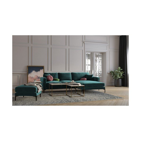 Harmony türkiz bársony sarokkanapé, jobb oldali - Kooko Home-image-4